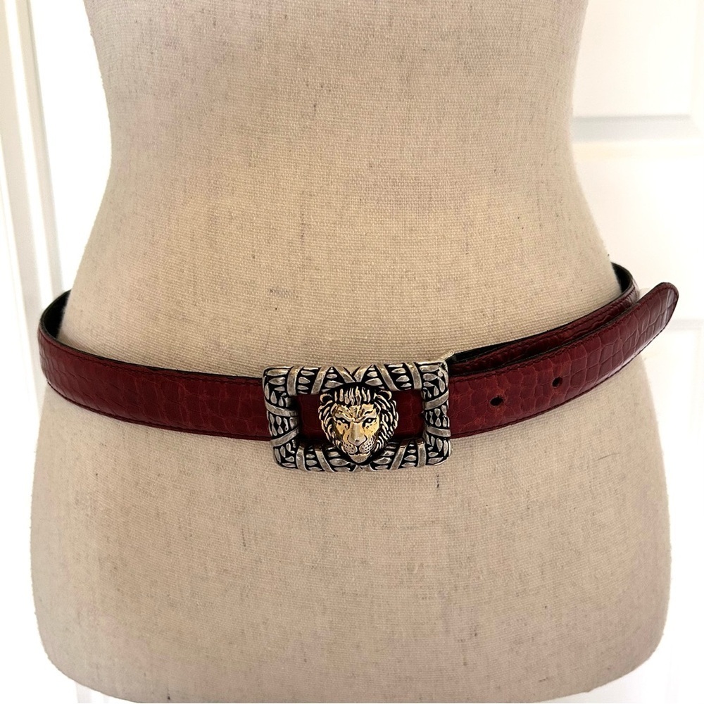 Vintage Vicenza Italian Leather Belt with Lion Buckle – Croc Embossed Brown S 32 - Picture 3 of 6
